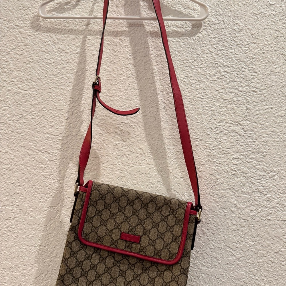 Gucci Red and Brown Crossbody Bag with GG Monogram